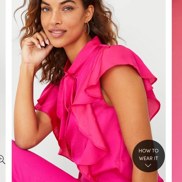 NWT Ann Taylor pink ruffle tie neck blouse size large - Picture 3 of 7